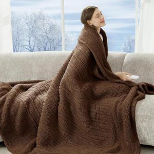 Electric Blanket Twin 62"X84"- Soft Double Sided Sherpa Heated Blanket Twin with 5 Heatings Levels & 10 hrs Auto Shut Off, Fast Heating & ETL Certified, Gift for Women(Brown)