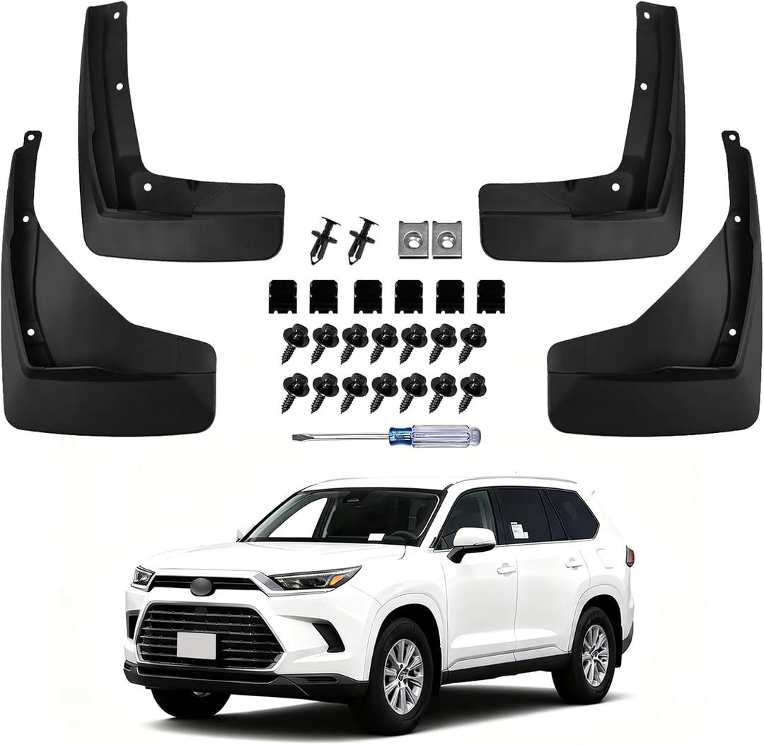 No-Drill Mud Flaps for Toyota Grand Highlander 2024 2025 2026 XU80 SUV, Heavy Duty Thermoplastic Mud Guards OEM, Front & Rear All Weather No Drilling Required Splash Guards 4PCS Accessories