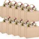 10 Pack Large Burlap Tote Bag Set with Handle, Reusable Blank Jute Gift Bag Waterproof for Women Bridesmaid Gift Shopping Bachelorette Party Christmas DIY, 15 * 12 * 6in