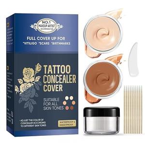 Tattoo Cover Up Makeup Waterproof, 2 Colors Tattoo Cover Up Concealer, Suitable for Scars, Vitiligo, Spots, Invisible & Natural, Sweatproof & Waterproof