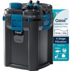 OASE BioMaster 2 250 Canister Filter for Aquariums  External Aquarium Filter with EasyClean Pre-Filter  Quiet Performance  Freshwater & Saltwater, Up to 70 Gallons