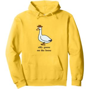 Silly Goose on the Loose, Funny Goose wearing a Cowboy Hat Pullover Hoodie, Size S