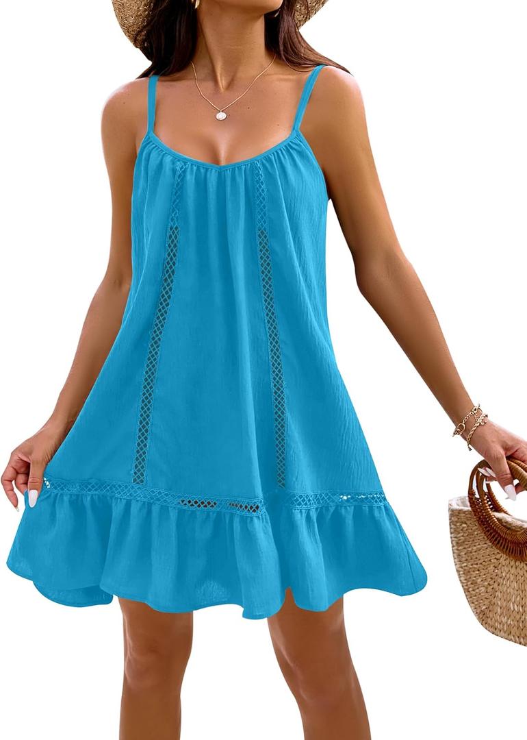 Blooming Jelly Womens Bathing Suit Cover Up Swim Beach Dresses Cover Ups Spaghetti Straps Swimsuit Coverups 2025 (Small, Peacock Blue)