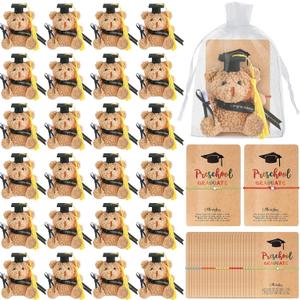 50 Pcs 2026 Preschool Graduation Bear Bulk Set with 25 Mini Graduation Gift Stuffed Bear 25 Adjustable Wish Bracelets Organza Bag for Class of 2026 Preschool Kid Child Student Grad Party Favor(Black)
