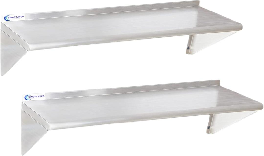 2 Pack Stainless Steel Shelf 12"x48" 320LB, Commercial Wall Mounted Metal Shelving for Home Kitchen, Restaurant (2 Piece Set)