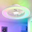 20" Low Profile Ceiling Fans with Lights, RGB Ambient Light & 3CCT Dimmable LED, Quiet Reversible DC Motor, Modern Flush Mount Enclosed Fan for Bedroom (White)