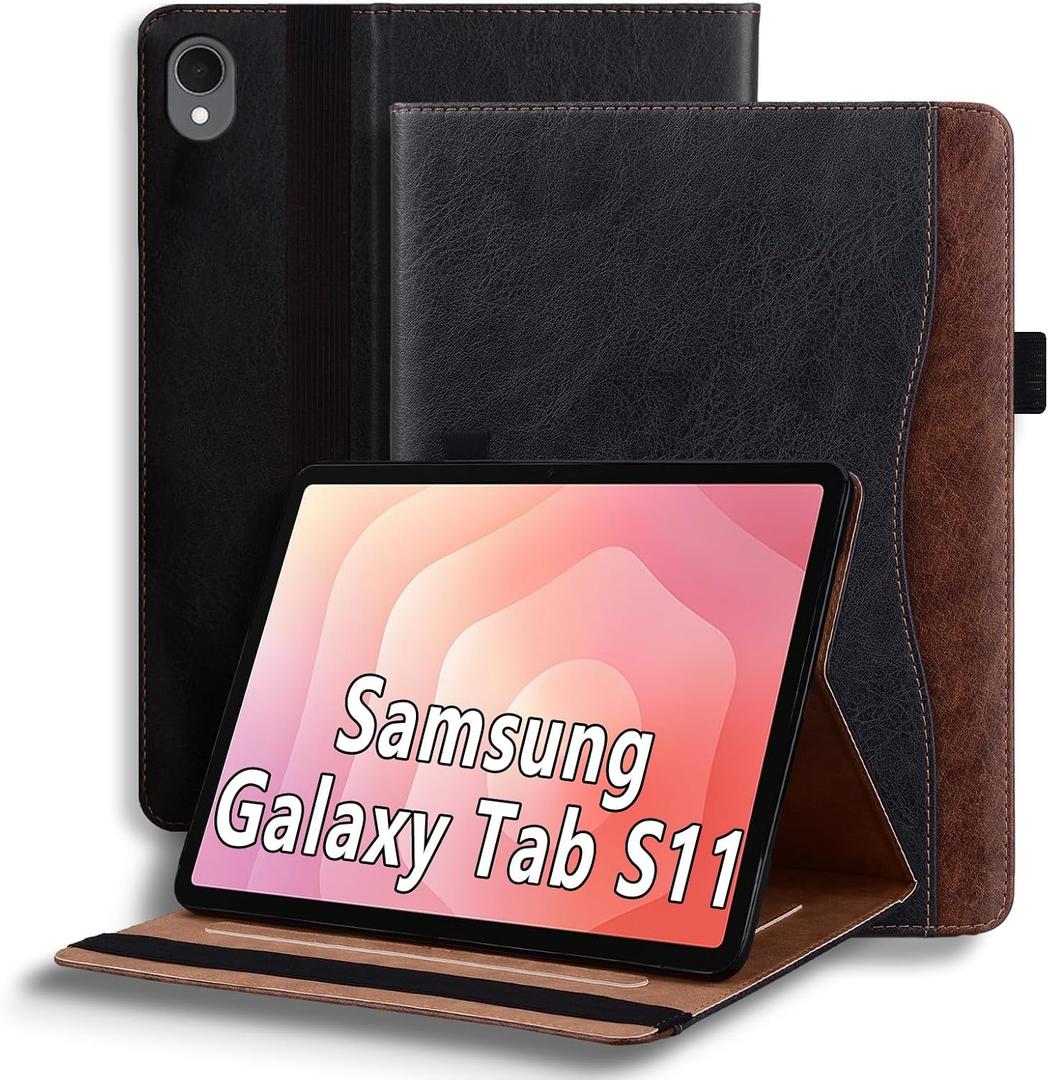 Case for Samsung Galaxy Tab S11 2025 11 Inch(SM-X736B/SM-X730) Smart Cover with Pocket & Pencil Holder, Business PU Leather with Card Slot, Black