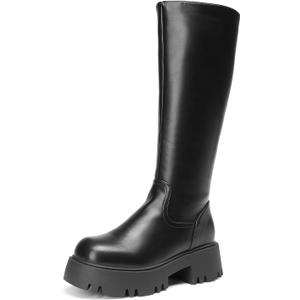 DREAM PAIRS Knee High Boots, Comfortable Chunky Platform Round-Toe Side Zip Boots for Women (10, Black)