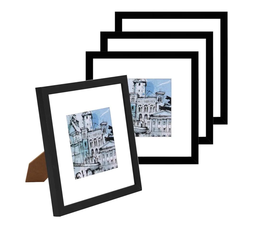 Fixwal 9x11 Picture Frames Set of 4, Display Pictures 3.5x5.5 with Mat or 9x11 Without Mat, Photo Frame for Wall Decor or Tabletop Display, Black