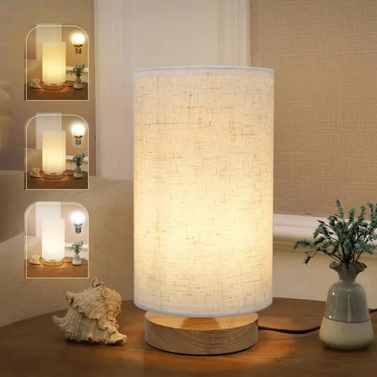 Solid Wood Night Lamp New Linen Table Lamp LED Desk Lamp 8"