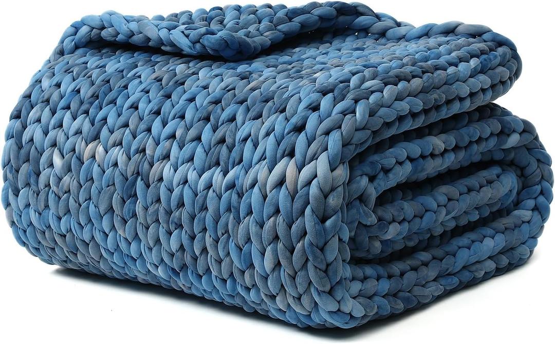 YnM Weighted Blanket, Handmade Chunky Knitted Design, Soft and Cozy, Temperature Regulating and Breathable, Machine Washable Throw for Sleep or Home Decor (Dark Blue Tie-Dyed, 60x80 Inch, 20lbs)
