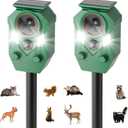 2-Pack Solar Powered Ultrasonic Animal Repeller with Motion Sensor, Outdoor Waterproof Deer Repellent Devices with Flashing Light for Garden, Yard & Patio, Coyotes, Raccoons, and Cats