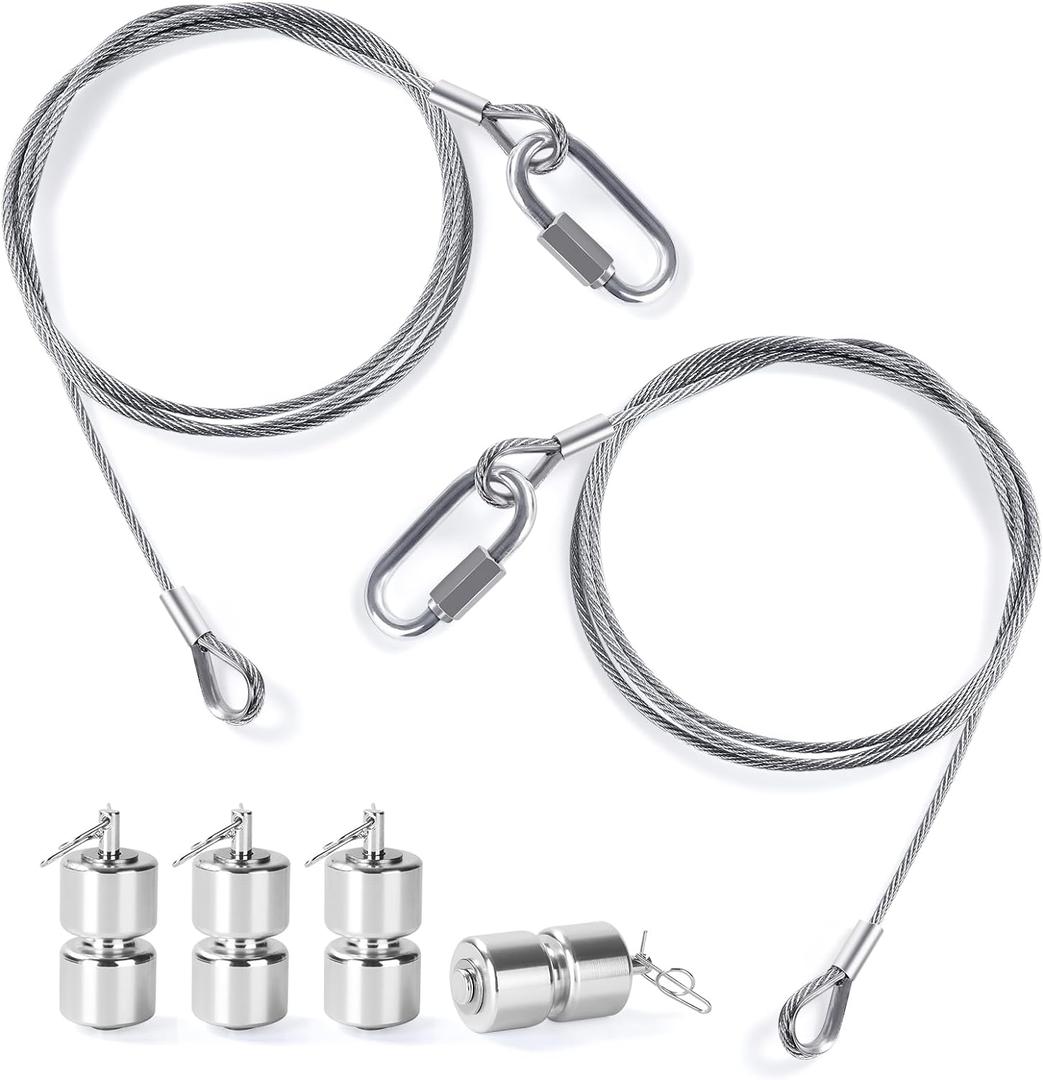 2Pcs Lift Cable Compatible with Gorilla Lift Trailer Gate Assist with EZ Spring Clips, with 4Pcs Aluminum Alloy Rollers Pins Washers, Fit for Open Utility Trailer Tailgate Ramp Lift Assist Kit