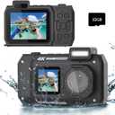 33FT Underwater Camera 4K 30FPS Waterproof Digital Camera with Dual Screens Selfie Built-in 2500 mAh Battery for Snorkeling,Novice Photographer,Black