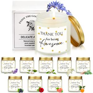 Fumete 10 Pcs Thank You Candles Bulk Teacher Candle Thank You for Being Awesome Scented Candles Inspirational Gifts for Women Secretaries Appreciation Gifts Employee Team Nurses(Fresh) (White)