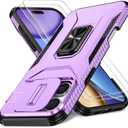 Case for iPhone 16 Pro with Slide Camera Cover+Screen Protector(2 Packs), Military Grade Shockproof Protective Cover, Rotated Ring Kickstand(A - Violet)