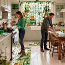 13 Pcs St. Patrick's Day Kitchen Decor Set 3 Shamrock Kitchen Curtains Valance 2 Irish Rugs and Mats 4 Hand Towels 2 Pot Holders 2 Oven Mitts for Home Decor Cooking Grilling Housewarming Gift