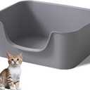 Low Entry Cat Litter Box with High Sides - Open-Top Anti-Splash, Durable Easy-Clean Pan for Kittens, Munchkin Cats, Senior Medium-Sized Cats & Small Pets (Rabbits), 19.3x13.3x7.8 Grey