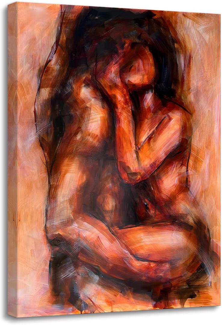 MAMAGO Large Colorful Naked Wall Art Sexy Couple Canvas Print Painting Male and Female Nude Abstract Aesthetic for Living Room Bedroom Hotel Bar Wall Decor Framed Easy to Hang-28 x 44 inch (Style_10)