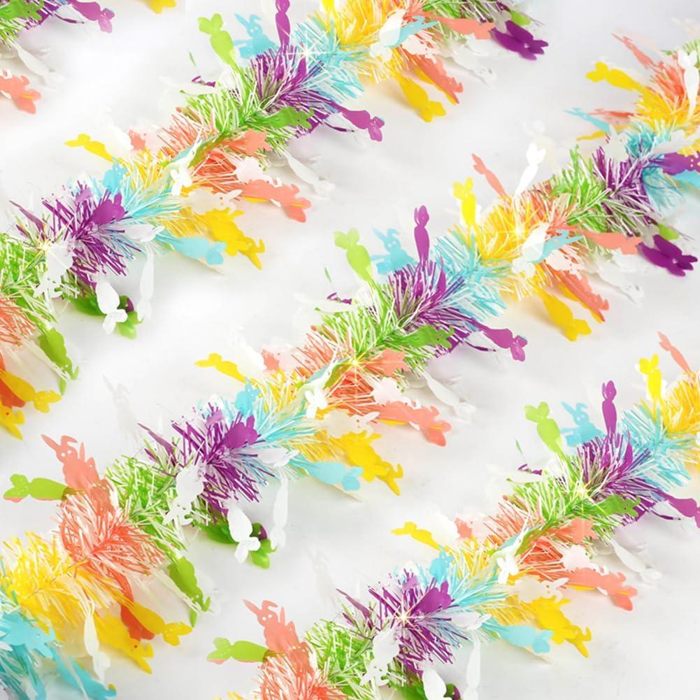 66Ft Easter Tinsel Garland Decorations Colorful Twist Garland for Tree with Gorgeous Bunny Carrot Designs Spring Pastel Hanging Ornaments for Home Indoor Outdoor Parade Floats Party Decor Supplies