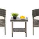 FDW | 3-Piece Patio Furniture Set | Gray & Khaki | Outdoor Wicker Furniture with Coffee Table | Modern Rattan Chairs Conversation Set | Outdoor Seating | Weather-Resistant | for Porch, Garden, Lawn