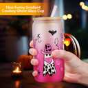 Cowboy Ghost Cup, Spooky Halloween Gifts for Women, Cute Western Cowgirl Tumbler, 16 oz Coffee Glass Cup with Lid & Straw (White-Pink)