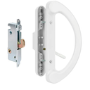 Patio Door Handle Set with Mortise Lock 45° for Replacement Mortise Style Reversible Design Non-keyed Sliding Patio Glass Door Handles, Fits 3-15/16” Screw Hole Spacing White Finish