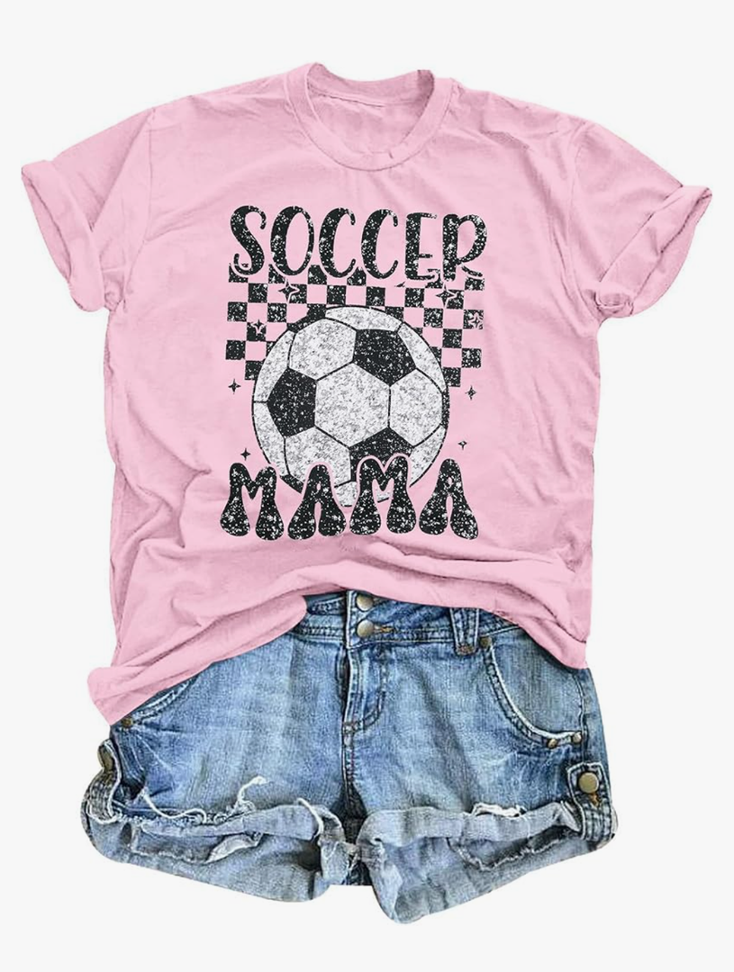 Women Soccer Mom Shirt Game Day T Shirt Soccer Mama Graphic Short Sleeve Shirt, XXL 