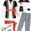 9 PCS Pirate Costume Kids Coat Pants Hat with Accessories Deluxe Set for Party Cosplay 3-12 Years