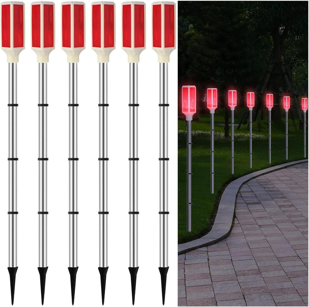 Macarrie 6 Pcs Solar Powered Driveway Markers Reflector Lights Landscape Driveway Reflectors on Poles for Snow Road Outdoor Yard(37 Inch,Red)