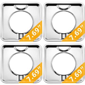 Silver Drip Pans Square,SGP-400,Burner Covers BN24 Replacement|Chrome Square Gas Range Pans Made of Porcelain-4packs by MIFLUS
