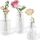 Glass Bud Vase Set of 3, Small Ribbed Flower Vases for Centerpieces, Clear Vintage Glass Bud Vases for Table Decorations, Home Decor, Wedding, Party, Anniversary