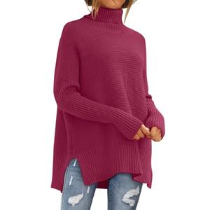 LILLUSORY Women's Oversized Turtleneck Sweaters Fall Batwing Sleeve Ribbed Tunic Sweater, Berry Small