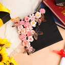 Canlierr 32 Pcs DIY Graduation Cap Decorations Accessory Kit Include Faux Flower Heads 3D Butterfly Grad Cap Decorations(Pink Tone)