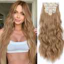 NAYOO Clip in Hair Extensions for Women 20 Inch Long Wavy curly Ash Blonde Hairpieces Full Head Synthetic Hair Hairpieces (6PCS, Ash Blonde)