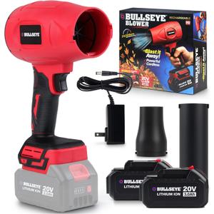 Bullseye Blower – Cordless Leaf Blower, Handheld Turbo Jet with 2 Batteries, 20V 350W Electric Air Power for Patio, Garage Cleaning and Car Drying