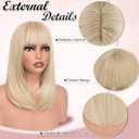 Haloo Blonde Bob Wigs with Bangs Shoulder Length Straight Natural Looking Synthetic Heat Resistant Medium Hair Wigs for Women Daily Party, 16 Inch Platinum Blonde