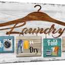 Biuteawal Vintage Laundry Room Wall Art Decor Farmhouse Signs Fold Dry Repeat Picture Painting Rustic Artwork Decorative Home Bathroom Framed