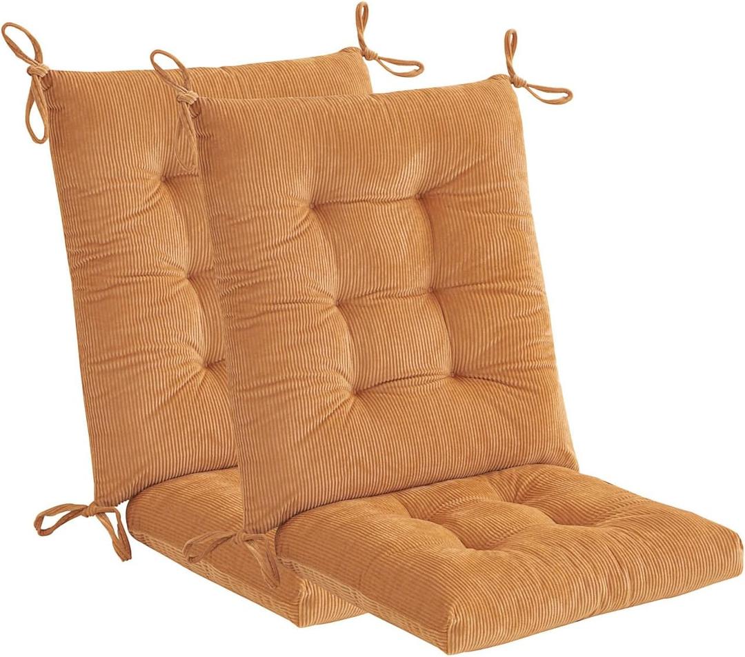 Outdoor Patio Cushion, Rocking Chair Cushion, Tufted Pads, Set of Upper and Lower with Ties Pack of 2 (2 Sets) - Back 20"17", Seat 17"17" (Khaki)