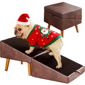 Dog Stairs for Small Dogs and Cats, Dog Ramp for Couch and Bed, Foldable 2-in-1 Wooden Pet Steps for Puppy, Split Ottoman DesignBrown