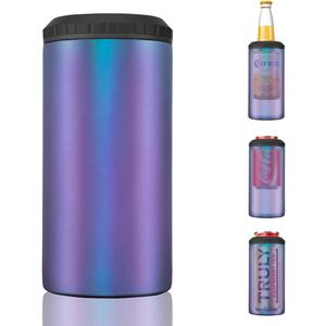 3 in 1 Slim Can Cooler for 12 OZ Skinny Can, Regular Can & Beer Bottle - Keep Cold for 6 Hours - Double Walled Insulated Stainless Steel Vacuum Beverage Insulator (Aurora)