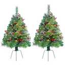 XINDMAO 2 Pack Outdoor Christmas Tree with Light,30 INCH Pre-Lit Artificial Pathway Christmas Trees for Porch,Yard,Driveway, Battery Operated Christmas Urn Filler with Red Ornaments