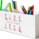Western Cowgirl Pen Holder for Office Desk Decor, Long Live Cowgirls Wooden Pencil Holder Sign Organizer for Home Office Desk Accessories, Cowgirl Gifts for Women Men (pink)