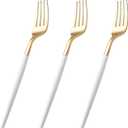 I00000 144 Plastic Forks, Disposable Flatware with White Handle, Look Like Gold Cutlery for Party Wedding