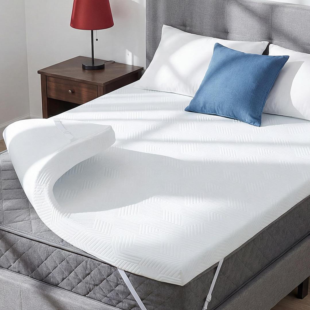 3 Inch Memory Foam Mattress Topper, Gel Foam Bed Topper with Adjustable Straps, Breathable Washable Cover, Non Slip Bottom, Soft Supportive, Twin
