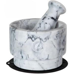 Laevo White Marble Mortar and Pestle Set - Heavy Duty Stone Spice Grinder - 2.1 Cup Capacity, 5.5-Inch Reversible Mortar and Pestle Set for Guacamole, Pesto, Spices - Large