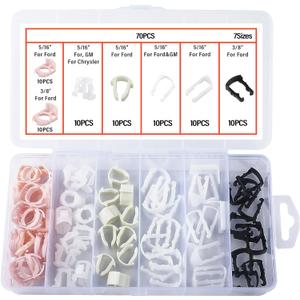 70PCS Car Fuel Line Clips,7 Size Nylon Fuel Line Repair Kit Replacement 3/8" & 5/16" Fuel Line Clamp, Durable Fuel Hose Retainer Clips Compatible with Ford GM Chrysler