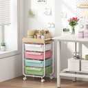 Rolling Craft Storage Cart with 4 Drawers,Utility Cart with Drawers,Art Craft Organizers and Storage,Kids Craft Cart,Kids Art Cart With DIY Lable and Wooden Tabletop Area,Colorful