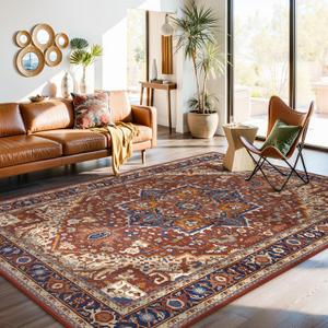 Moynesa Ultra-Thin Washable 8x10 Area Rugs for Living Room, Boho Oriental Rugs for Bedroom Non-Slip Non-Shedding, Large Vintage Carpet for Dining Room Home Office Decor, Brown/Multi (8' x 10')