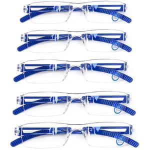 AQWANO Rimless Computer Reading Glasses Blue Light Blocking, 5 Pack Fashion Clear Frame Readers for Women Men Lightweight & Comfortable Anti Glare,3.0